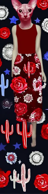 Cat bookmarks illustration of a cat wearing a cactus-patterned dress